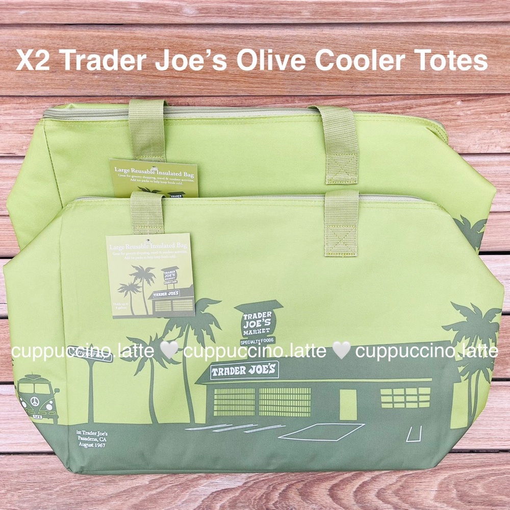 🍵2 NWT💚Trader Joe’s 2025 Olive Matcha Green Large Insulated Cooler Tote Bag